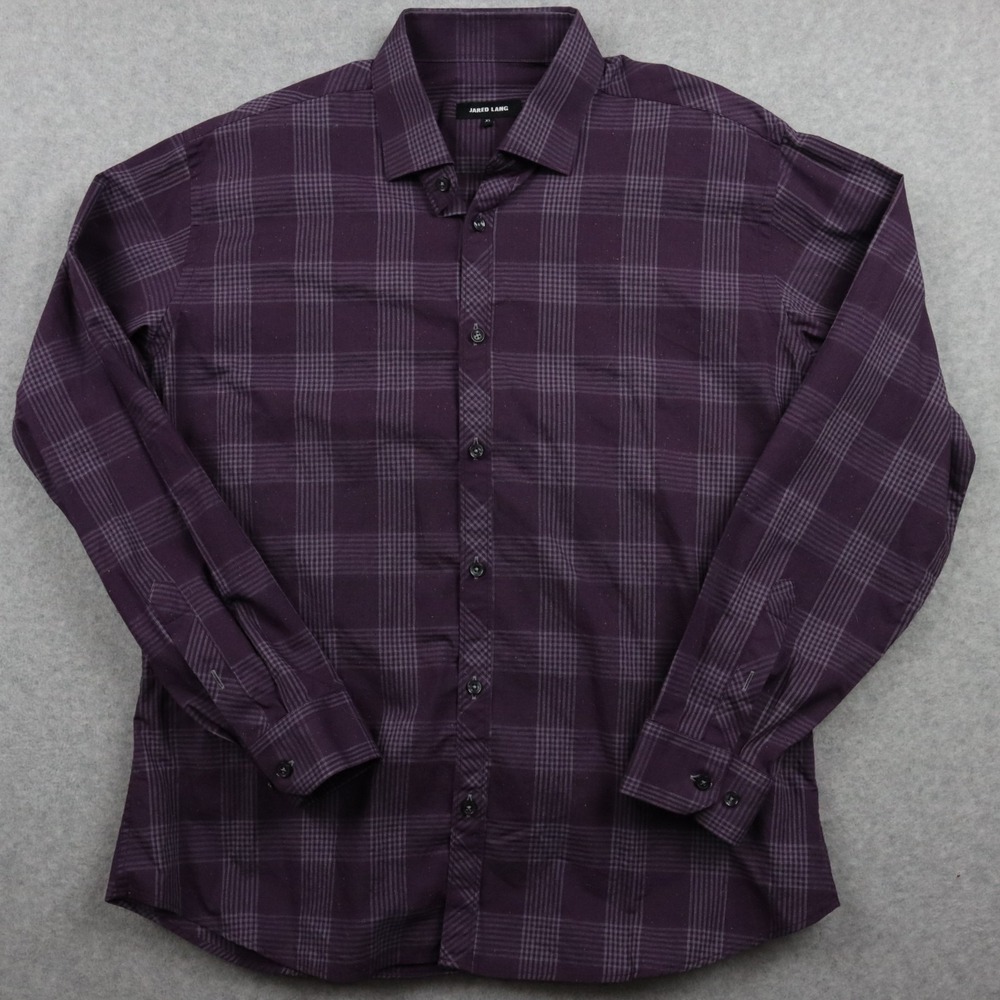 Jared Lang Shirt Mens XL Business Casual Button Up Purple Plaid Long Sleeve